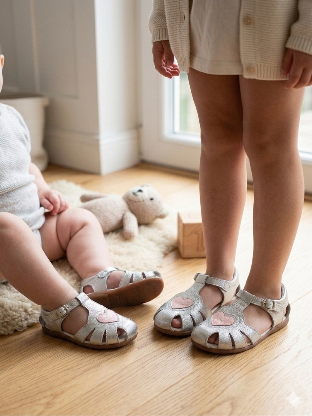 Two Pretty Handcrafted Silver Leather Sandals With Pink Heart